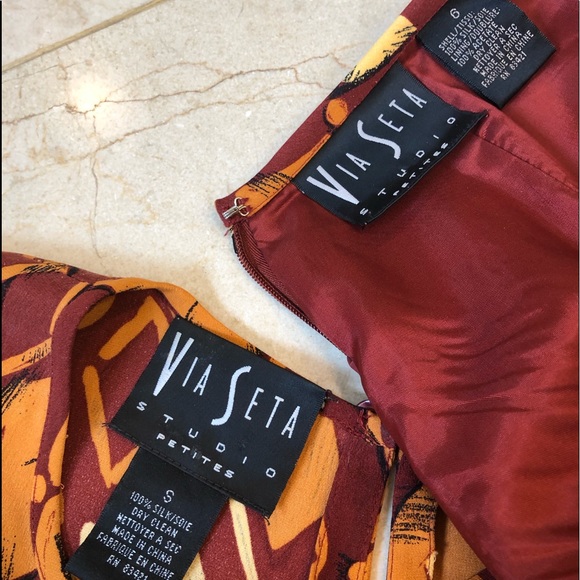 Via Seta Studio Silk Blouse & Skirt (2 piece set) Sz: 6 Petite - Picture 7 of 8